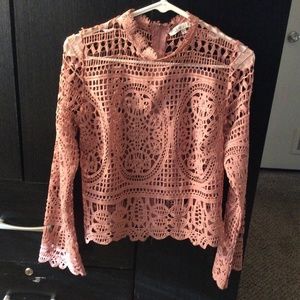 Story On Peach Boho Macrame Full Back Zip Long Sleeve Top - Small